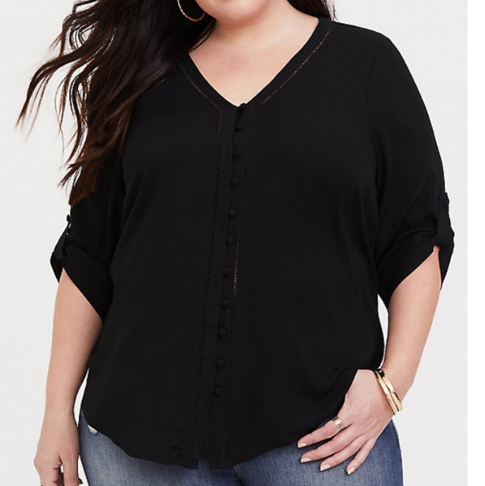 TORRID Black Dobby Button Blouse
